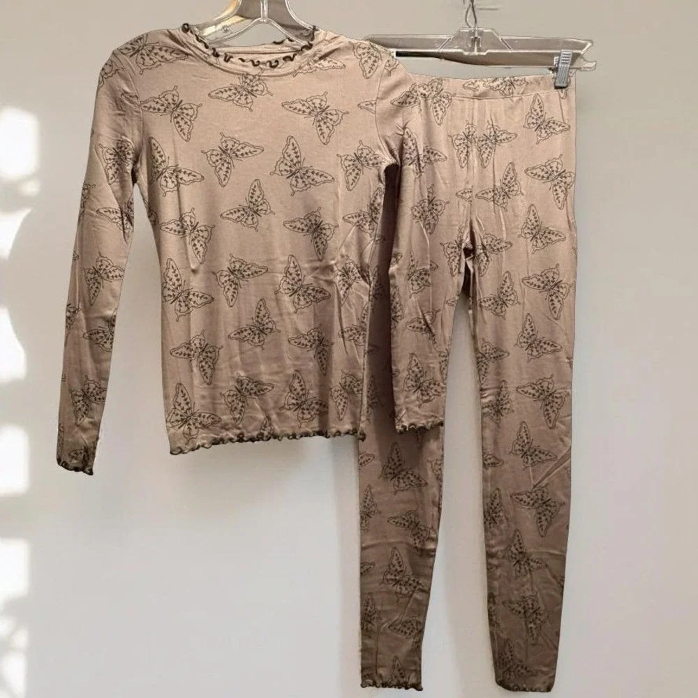 NWT PatPat Kids Girls Pajamas Long Sleeve Butterfly Print Sleepwear Set Size 12